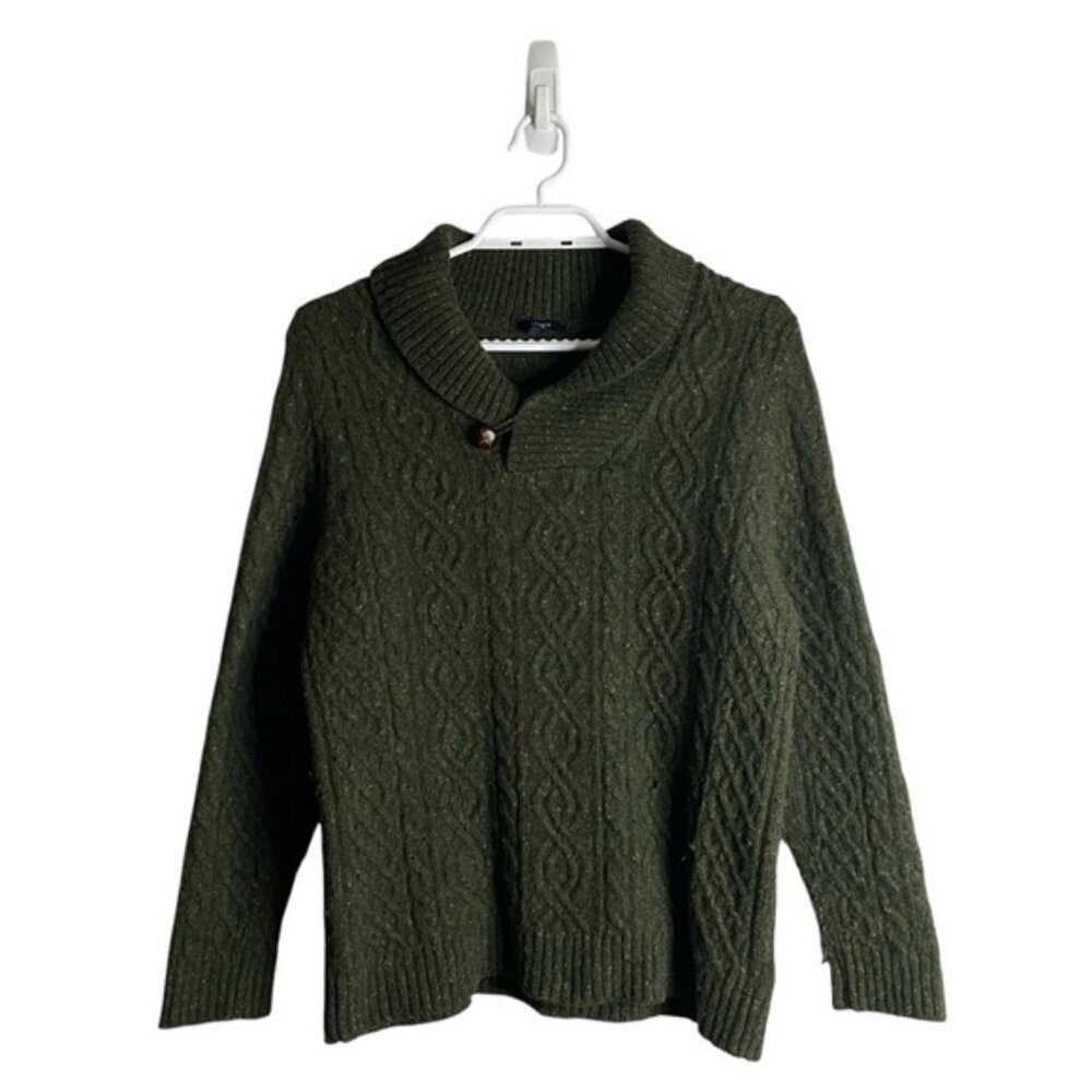 Benson Men's Green Shawl Collar Cable Knit Sweater